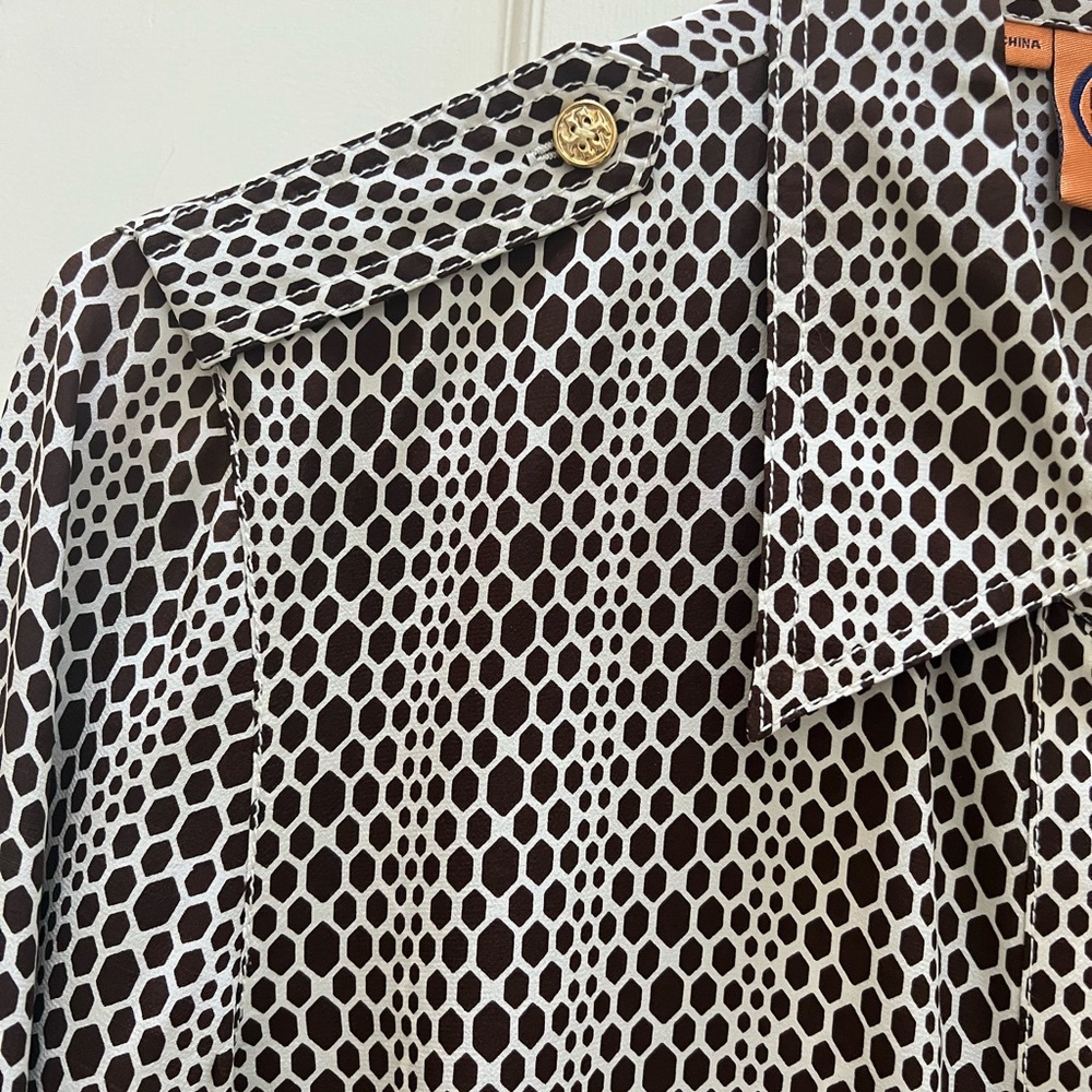 Tory Burch brown and cream colored print blouse